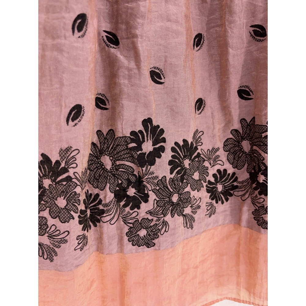 Lapis Mauve Pink Floral Smocked Metallic Sheen Maxi Skirt One Size Crinkle Boho - Picture 3 of 8